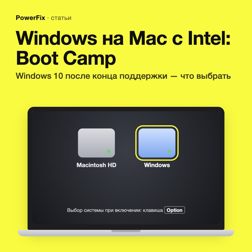 Экран выбора системы при включении Mac с Intel: Macintosh HD или Windows, клавиша Option